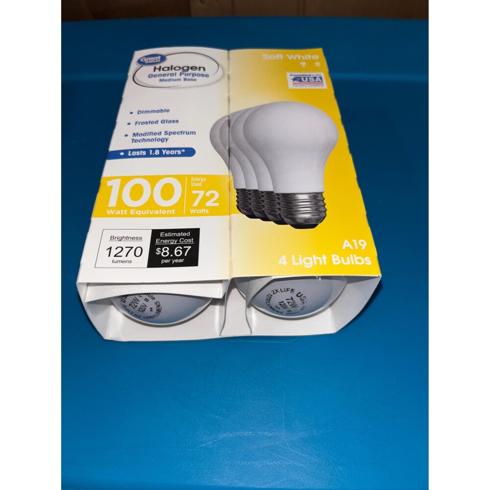 Great value light bulb 72 watt (100 watt equivalent) 1 pack of 4 bulbs. Non-led.